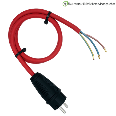 Schuko-Anschlussleitung H07RN-F 3G2,5 mm², PCE Vollgummi-Stecker, IP44 – Ausführung in Rot