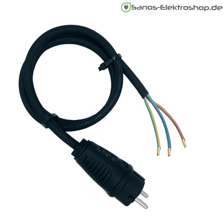 Schuko-Anschlussleitung H07RN-F 3G2,5 mm², PCE Vollgummi-Stecker, IP44 – Ausführung in Schwarz