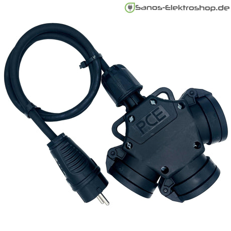 Schuko-Verlängerung mit 3-fach Kupplung, H07RN-F 3G1,5 mm², IP44 – Ausführung in Schwarz