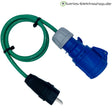 Camping-Adapter Schuko-Stecker auf CEE-Kupplung 3-polig 16 A 230 V, H07BQ-F 3G2,5 in grün
