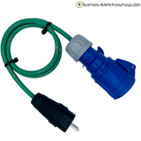 Camping-Adapter Schuko-Stecker auf CEE-Kupplung 3-polig 16 A 230 V, H07BQ-F 3G2,5 in grün