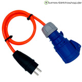 Camping-Adapter Schuko-Stecker auf CEE-Kupplung 3-polig 16 A 230 V, H07BQ-F 3G2,5 in leuchtorange