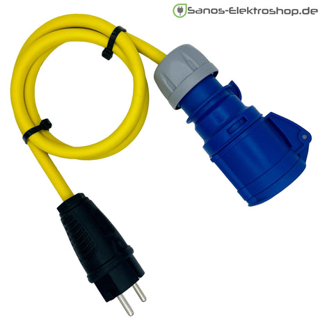 Camping-Adapter Schuko-Stecker auf CEE-Kupplung 3-polig 16 A 230 V, H07RN-F 3G2,5 in gelb