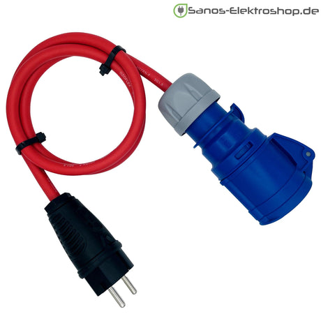 Camping-Adapter Schuko-Stecker auf CEE-Kupplung 3-polig 16 A 230 V, H07RN-F 3G2,5 in rot