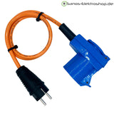 Camping/Caravan/Boot Adapter Schuko-Stecker auf CEE-Winkelkupplung 230V 3-polig 16A, Gummileitung H07BQ-F 3G2,5 orange, 1m-50m