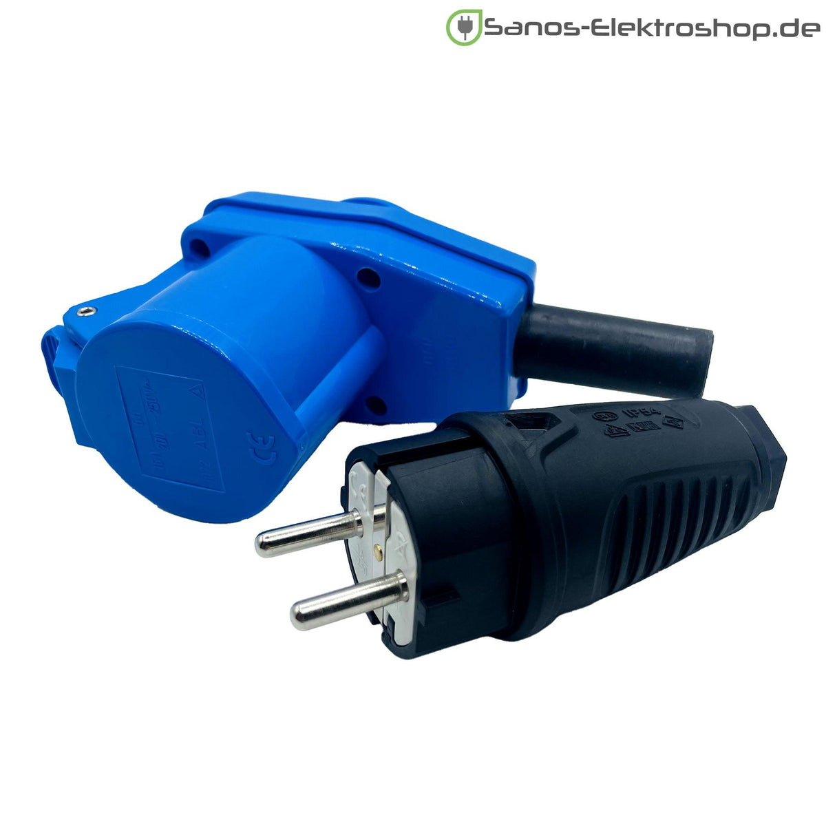 Camping/Caravan/Boot Adapter Schuko-Stecker auf CEE-Winkelkupplung 230V 3-polig 16A, Gummileitung H07RN-F 3G2,5 schwarz, 1m-50m