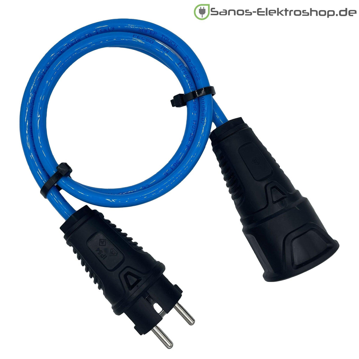 Schuko-Verlängerung ohne Deckel, PUR-Leitung H07BQ-F 3G1,5 mm², PCE Vollgummi – Ausführung in Blau