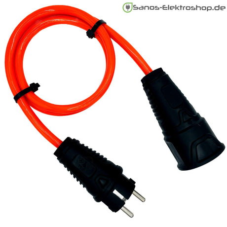 Schuko-Verlängerung ohne Deckel, PUR-Leitung H07BQ-F 3G2,5 mm², PCE Vollgummi – Ausführung in Leuchtorange