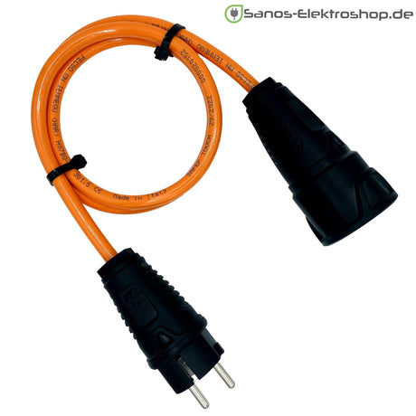 Schuko-Verlängerung ohne Deckel, PUR-Leitung H07BQ-F 3G1,5 mm², PCE Vollgummi – Ausführung in Orange