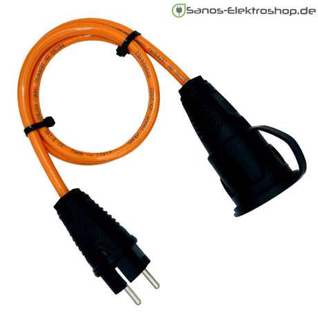 Schuko-Verlängerung mit Deckel am Band, PUR H07BQ-F 3G2,5 mm², IP44 – Ausführung in Orange