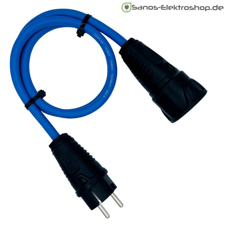 Schuko-Verlängerung ohne Deckel, Gummileitung H07RN-F 3G2,5 mm², PCE Vollgummi – Ausführung in Blau