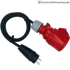 Prüf- und Messadapter, Schuko-Stecker 230 V auf CEE-Kupplung 5-polig 16 A, Schutzart IP44