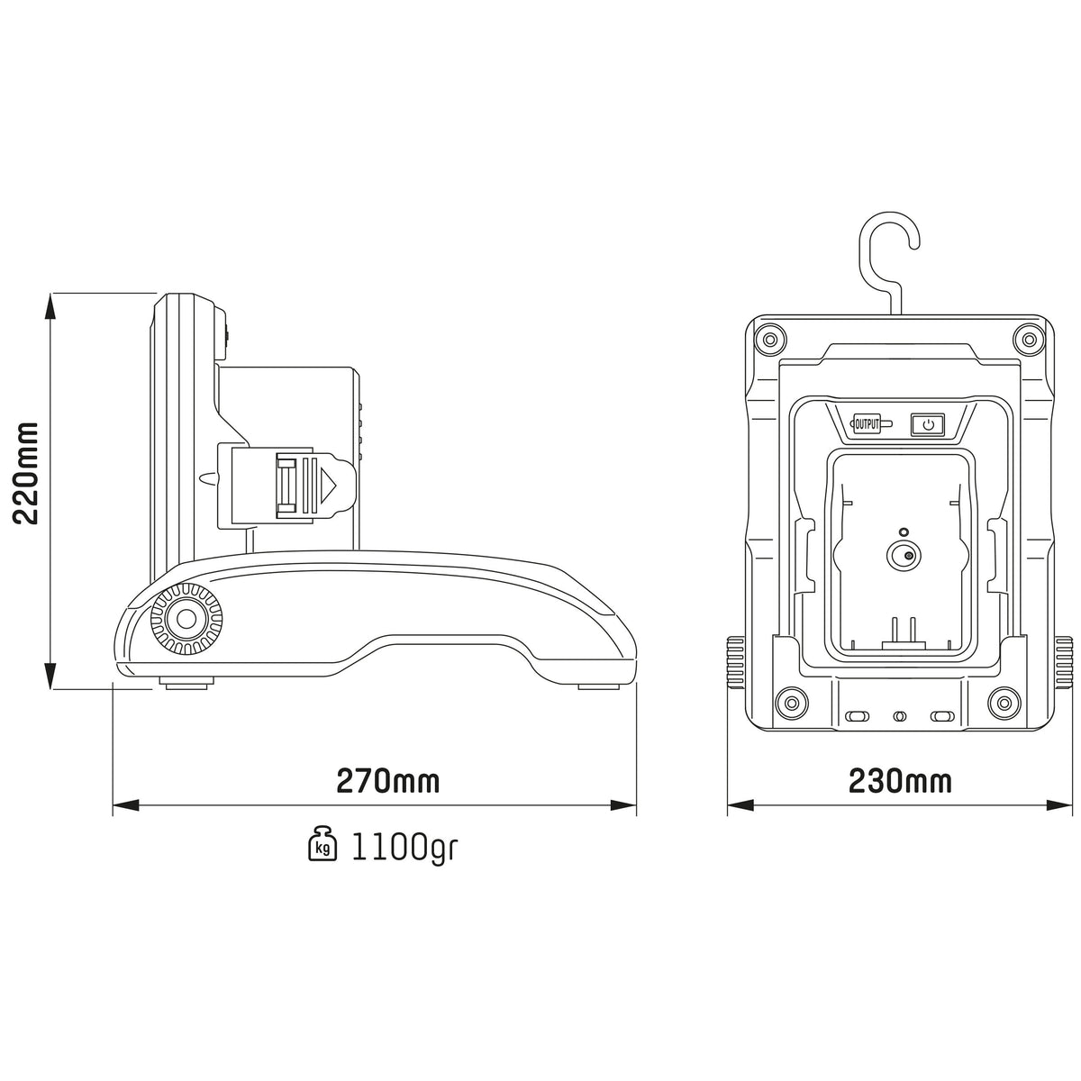 LED-Akku-Arbeitsleuchte, 20 W, IP54, inkl. 18 V Akku-Adapter, USB-Ausgang