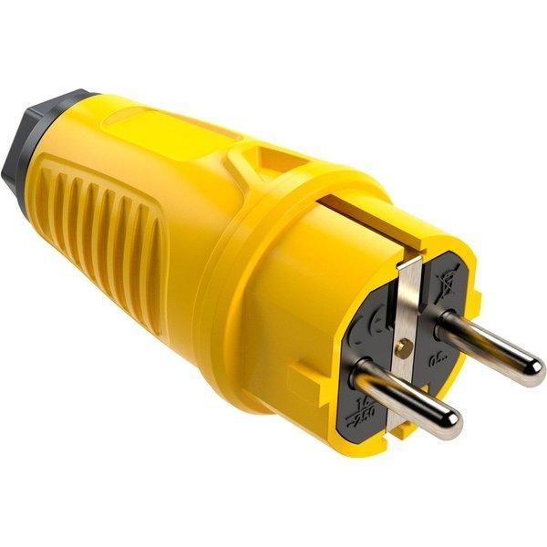 PCE Taurus Vollgummi-Schuko-Stecker IP54 in Gelb, 16 A, 250 V, Typ 0512