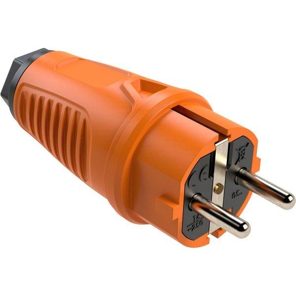 PCE Taurus Vollgummi-Schuko-Stecker IP54 in Orange, 16 A, 250 V, Typ 0512