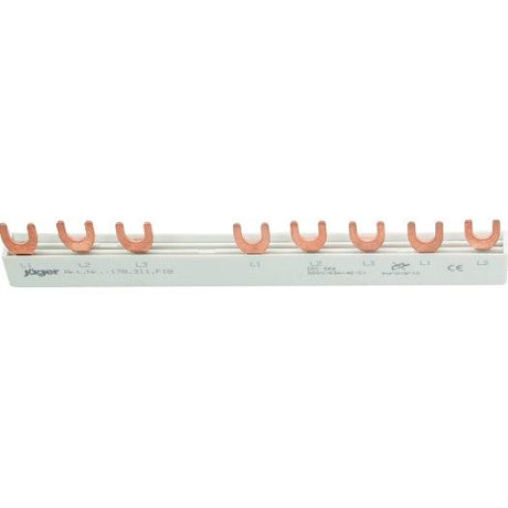 3-Phasen-Gabelschiene geschlossen, 8 Module, L-Ausführung, für 1 FI 4-polig + 5 LS 1-polig - sinoselektroshop.com