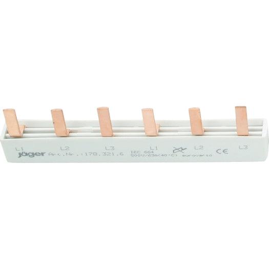3-Phasen-Stiftschiene geschlossen, 6 Module, L-Ausführung, 105 mm lang - sinoselektroshop.com