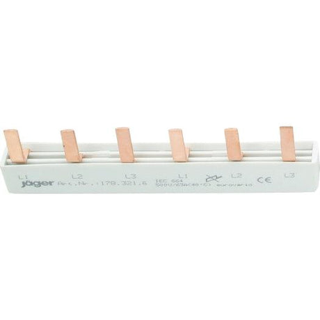 3-Phasen-Stiftschiene geschlossen, 6 Module, L-Ausführung, 105 mm lang - sinoselektroshop.com