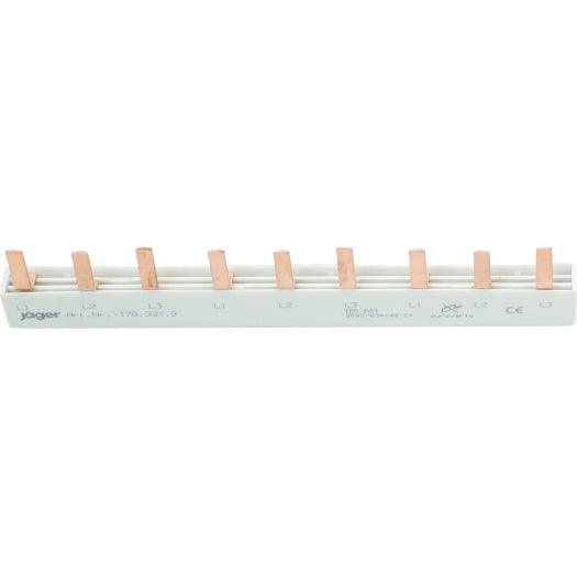 3-Phasen-Stiftschiene geschlossen, 9 Module, L-Ausführung, 158 mm lang - sinoselektroshop.com