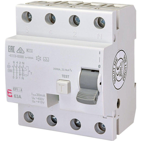 ETI Fehlerstromschutzschalter EFI-4 A 63/0,03A, 002062544 - sinoselektroshop.com