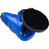 PCE Taurus Schuko-Kupplung 2522 in Blau, IP54, Federklappdeckel, 16 A, 250 V, 3-polig