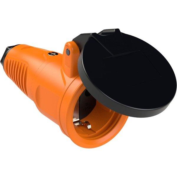 PCE Taurus Schuko-Kupplung 2522 in Orange, IP54, Federklappdeckel, 16 A, 250 V, 3-polig
