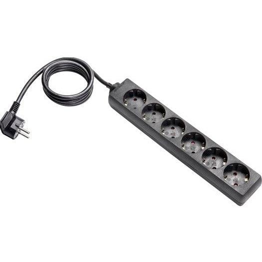 Tischsteckdose 6-fach, schwarz 3G1,5, mit Kinderschutz, 1,4m Länge - sinoselektroshop.com