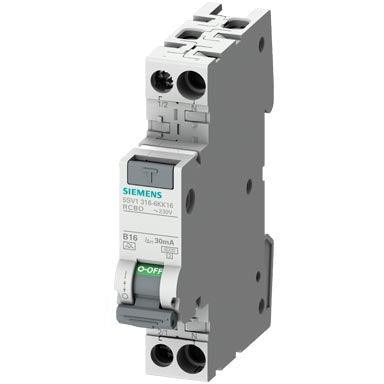 SIEMENS FI/LS-Schalter KOMPAKT, 1P+N, 6kA, B16 30mA Typ A - 5SV13166KK16 - sinoselektroshop.com