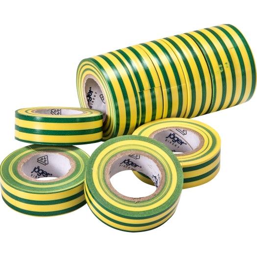 VDE-PVC-Isolierband, grün-gelb, Stärke = 0,15mm, Breite = 15mm, 10m Länge, 10 Stück - sinoselektroshop.com