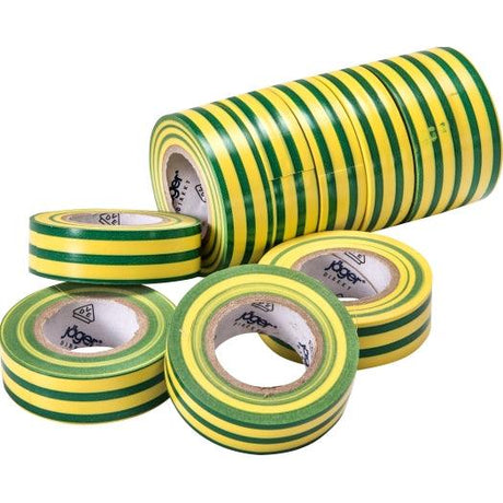 VDE-PVC-Isolierband, grün-gelb, Stärke = 0,15mm, Breite = 15mm, 10m Länge, 10 Stück - sinoselektroshop.com