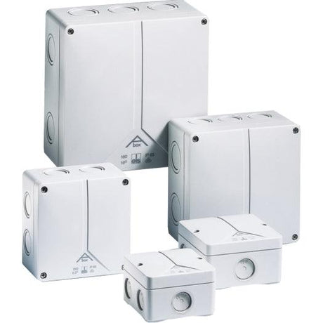 Verbindungsdose "A-BOX" 4,0 mm², grau, IP65, 93x93x55 mm, mit Klemmmstein, 3 Stück - sinoselektroshop.com