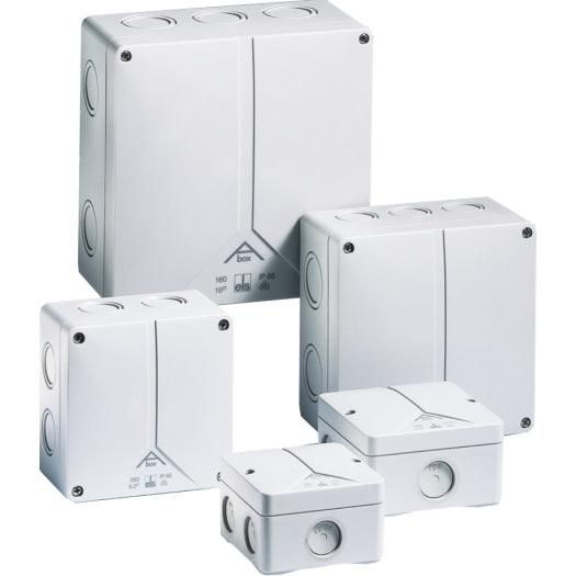 Verbindungsdose "A-BOX" 6,0 mm², grau, IP65, 110x110x67mm, mit Klemmstein, 2 Stück - sinoselektroshop.com