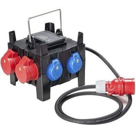 PCE 9030020 KAPPEL Verteiler, mit Tragegriff, 2x 16A Dosen (ungesichert), 5x Schukdosen (2x LS C16 1pol.), Zuleitung 2 Meter H07RN-F 5G2,5 - sinoselektroshop.com