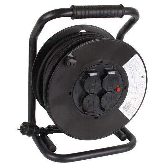 Kabeltrommel 25m, 3G2,5mm² H07RN-F, 4 Schutzkontaktsteckdosen, Schwarz, Kunststoff - sinoselektroshop.com