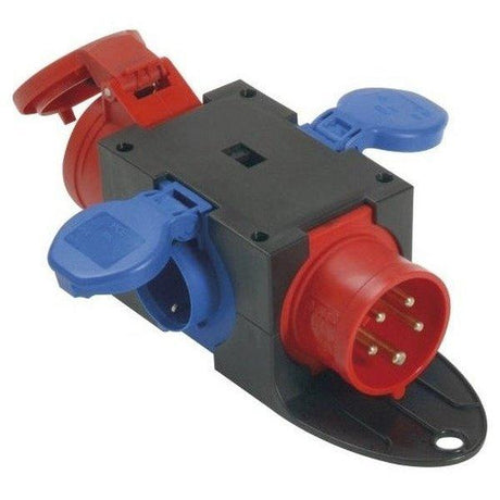 PCE 9430402 CEE-Kompakt-Verteiler, IP44, mit Bügel, CEE-Stecker 16A + Dose, 16A, 5p, 2x Schuko (ungesichert) - sinoselektroshop.com